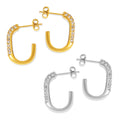 C-Shape Rhinestone Stud Hoops Gold And Steel Tones view 5