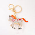 Rhinestone Running Horse Metal Keychain Enamel Stripe Charm view 5