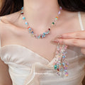 Multicolor Chip Flower Beaded Necklace and Earrings view 1