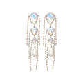 Iridescent Crystal Teardrop Pearl and Chain Tassel Earrings view 5