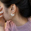 White Floral Basket Pearl Huggie Hoop Earrings Fashion Jewelry view 2