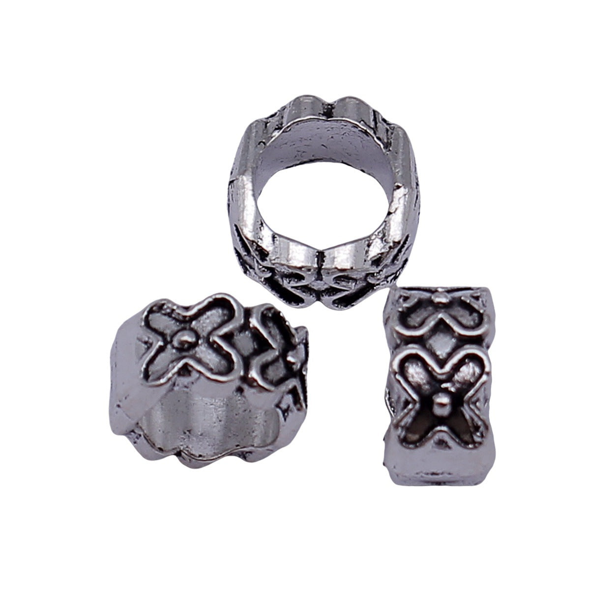 9.7x9.7x5.6mm 0.97g Antique Silver Zinc Alloy Flower Pattern Large Hole Beads for Bracelet Jewelry Making