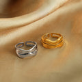 Polished Open Wavy Double Band Rings Gold And Steel view 2
