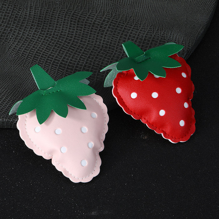 PU Leather Strawberry Fruit Charm Pendant Pink And Red