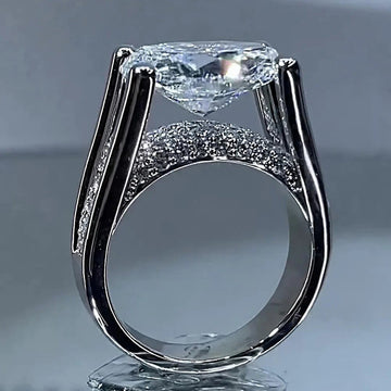 Oversized Oval Clear Solitaire High-Set Ring In Silver Tone