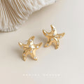 Gold-Tone Starfish Stud Earrings with Clear Crystal Accents view 4