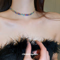 Rhinestone Diamond Link Choker Blue Multicolor Two Styles view 4
