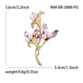 Crystal Flower Branch Brooch with Red or Purple Petals view 4