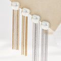 Shell Bead Square Tassel Chain Drop Earrings Gold Steel view 3