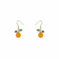 Orange Fruit Dangle Earrings Flower Leaf Accents Gold Hooks view 5