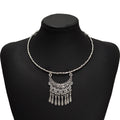 Silver Crescent Moon Tassel Fringe Ethnic Choker Necklace view 4