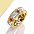 Two Tone Gold Silver Red Stone Band Finger Ring Sizes 6-10 view 2
