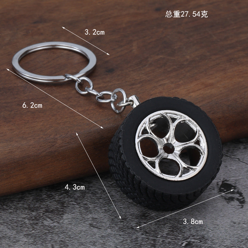 Car Wheel Rim Rubber Keychain Racing Tire Hub Pendant