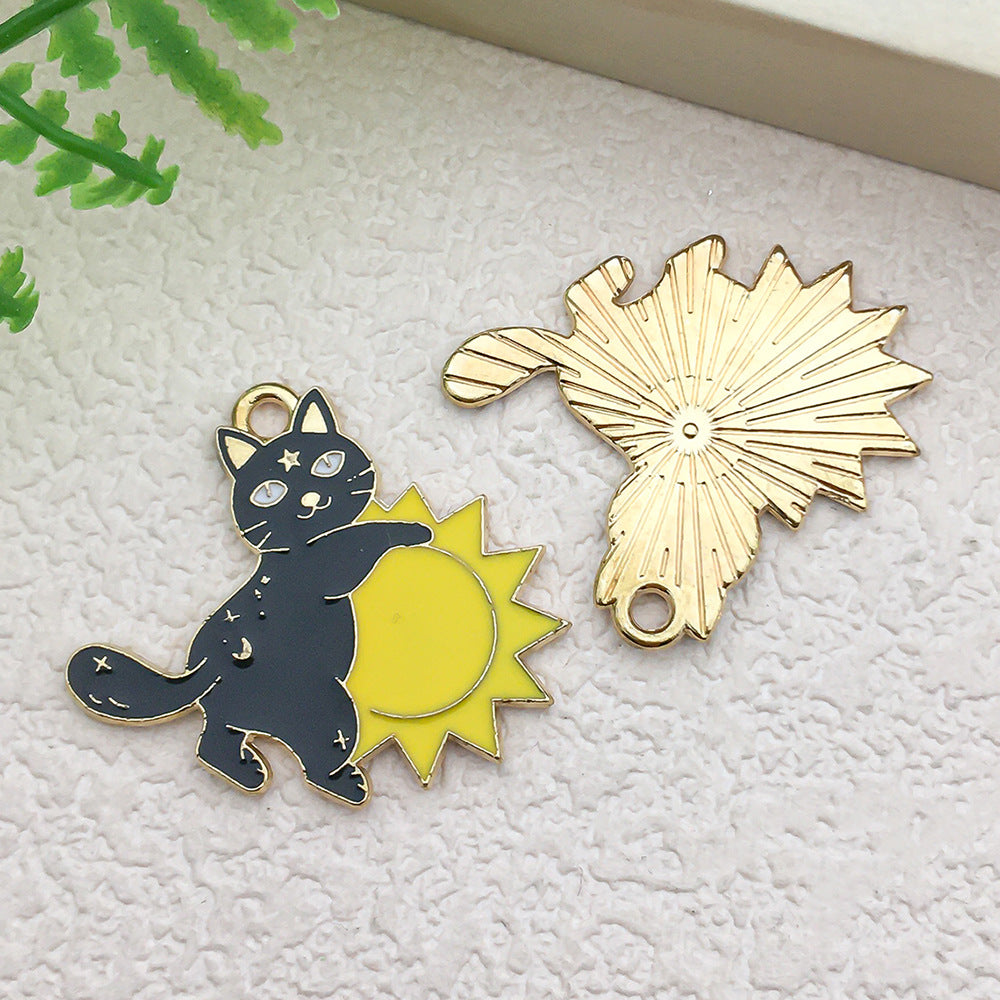 Black White Zinc Alloy Hugging Cat Charm Pendant for DIY Necklace Earring Jewelry Making