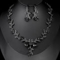 Black Silver Tone Floral Branch Crystal Pearl Look Five Designs Metal Necklace view 10