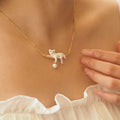 White Cat Bar Pendant Necklace with Pearl Drop in the Pictured Finish view 4