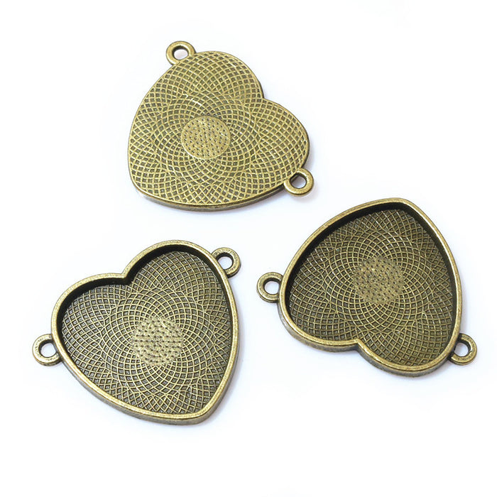 Heart Shaped Double Loop Cabochon Connector in Antique Bronze