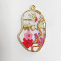 Gold Tone Face Profile Pressed Flower Earrings and Charms view 6