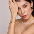 Gold Cable Chain Bracelet Freshwater Pearl Toggle Tassel view 2
