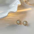 Gold-Tone Filigree Pearl Halo Cabochon Round Stud Earrings view 7