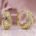 Gold Tone Openwork Teardrop Hoop Earrings Polished Metal Jewelry view 1