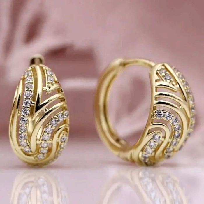 Gold Tone Openwork Teardrop Hoop Earrings Polished Metal Jewelry