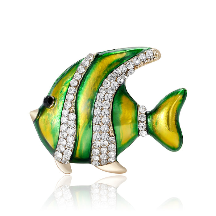Striped Tropical Fish Enamel Brooch in Green Yellow or Red Purple