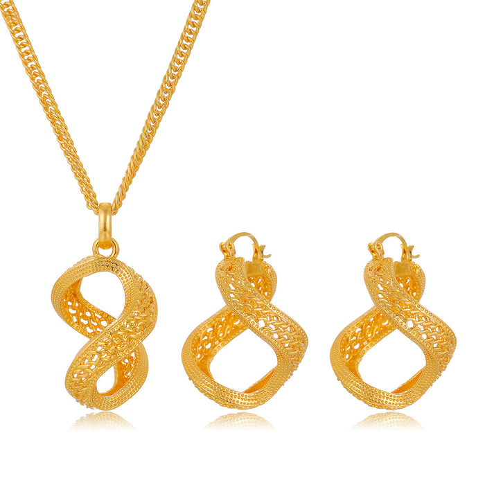 Gold Tone Gold Infinity Loop Irregular Metal Necklace and Earring Set