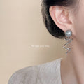 Gray Glass Pearl Stud Earrings Silver Spiral Wire Drops view 2