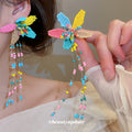 Multicolor Seed Bead Flower Long Tassel Drop Earrings view 3