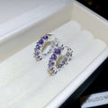 Crystal Huggie Hoop Earrings in White Purple or Pink view 7