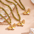 Olive Green Bead Necklace With Gold Bee Pendant Enamel view 3