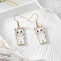 White Enamel Cat Drop Earrings in Three Selectable and Random Options view 2