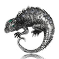 Textured Lizard Brooch Gold Silver Tone Cabochon Eye Pin view 5