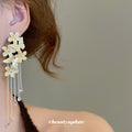 Gold Tone Floral Butterfly Chain Tassel Earrings Statement Jewelry view 3