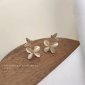 Gold Butterfly Stud Earrings Cat Eye Crystal Wings view 3