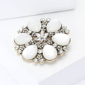 Crystal Framed Cat Eye Cabochon Flower Brooch in Gray and White view 3