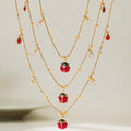 Gold Stainless Steel Enamel Ladybug Zircon Charm Necklace Bracelet view 3
