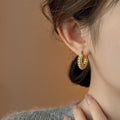 Gold Tone Chain Hoop Earrings with Double Pearl Rows view 4