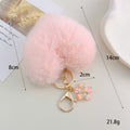 Fluffy Faux Fur Pom Pom Keychain with Glitter Flower Charm view 2