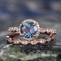 Rose Gold-Tone Two-Piece Blue Round Stone Ring Set view 4
