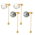 Gold Faux Pearl Stud Earrings Chain Tassel Ball Charm view 5