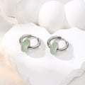 Silver Tone Irregular Donut Stone Bead Hoop Earrings in Eight Colors view 10