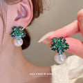 Crystal Flower and Pearl Drop Stud Earrings Fashion Jewelry view 4