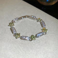Silver Flower Crystal Link Bracelets Pink Purple Blue Green view 8