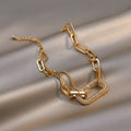 Gold Silver Paperclip Chain Zircon Rectangle Clasp Bracelet view 4