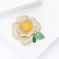 Layered Crystal Camellia Brooch with Yellow Center view 4