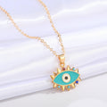 Gold Tone Spiked Crystal Evil Eye Pendant Necklaces in Five Colors view 8