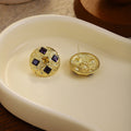 Gold Round Purple Square Center Statement Stud Earrings view 4