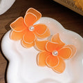 Sheer Petal Flower Stud Earrings with Pearl Centers view 9